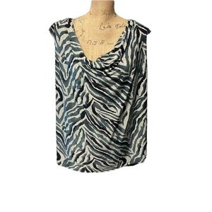 Claudia Richard plus size sleeveless blouse with zebra print.